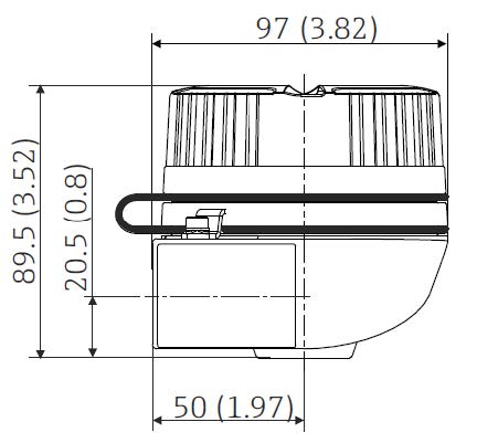 Dimensioned drawing of a TA30H flameproof thermocouple and RTD head with captive screw cap